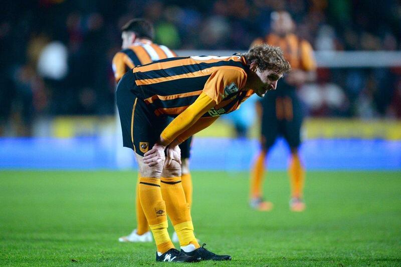 Nikica Jelevic of Hull City reacts following his team's 0-0 draw with West Bromwich Albion in the Premier League on Saturday at the KC Stadium. Nigel Roddis / Getty Images