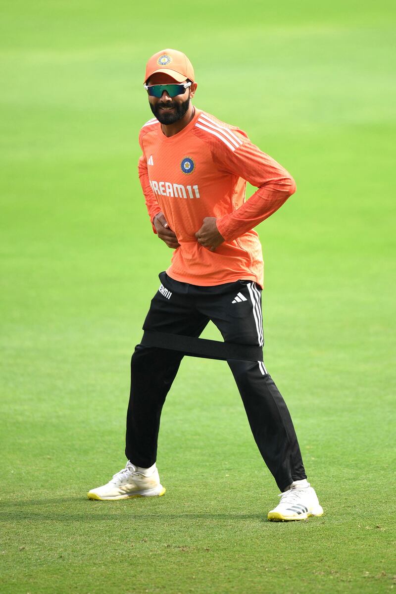 India’s Ravindra Jadeja attends a practice session at the Rajiv Gandhi International Cricket Stadium in Hyderabad on January 24, 2024, on the eve of their first Test match against England. AFP