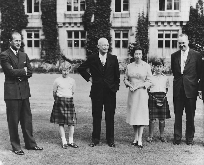 Prince Philip, Princess Anne, former US president Dwight D. Eisenhower, Queen Elizabeth, Prince Charles and Capt John Eisenhower, at Balmoral Castle, Scotland, in September 1959. Getty Images