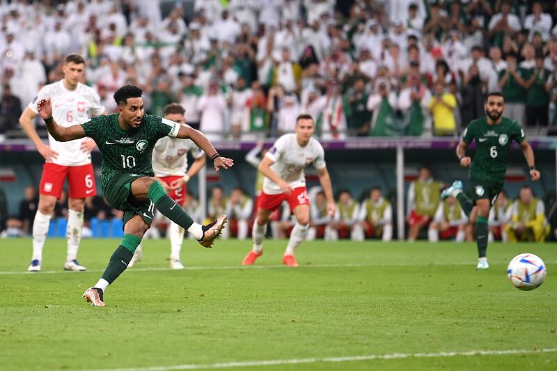 Salem Al-Dawsari of Saudi Arabia has his penalty saved by Wojciech Szczesny. Getty