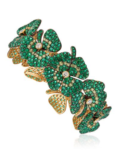 An emerald bracelet with four-leaf clover motifs. Courtesy Christie's