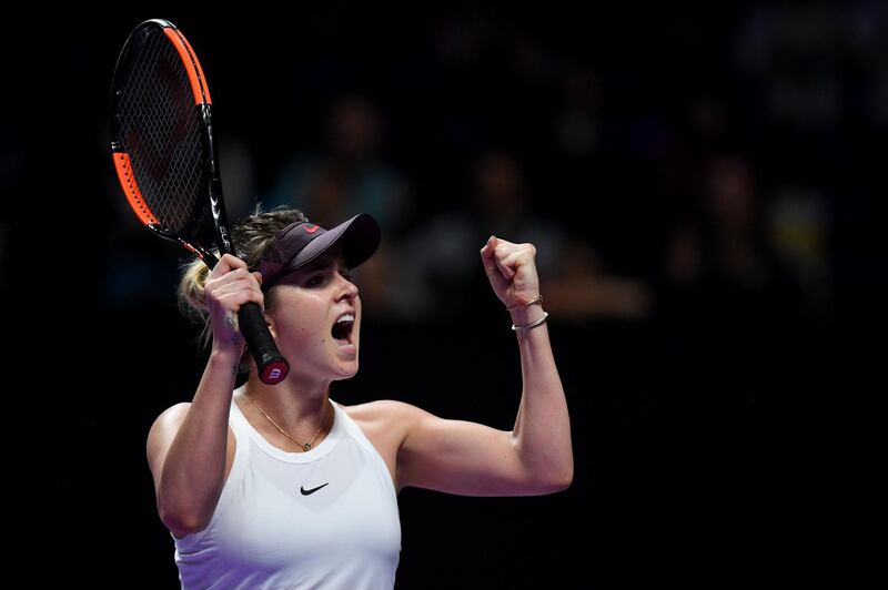 Elina Svitolina reacts after defeating Karolina Pliskova during their women's singles match in the WTA Finals in Shenzhen. AFP