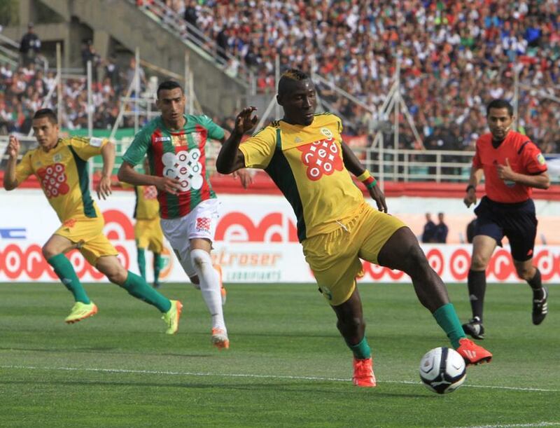 JS Kabylie striker Albert Ebosse of Cameroon controls the ball during the final of the Algerian soccer Cup in Blida near the Algerian capital, Algiers. Ebosse died after being hit in the head by an object thrown from the crowd at a top-flight league game in Algeria on August 23, 2014. (AP Photo)
