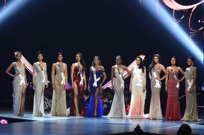 The top 10 finalists. Tamaryn Green of South Africa, H'Hen Nie of Vietnam, Sthefany Gutierrez of Venezuela, Catriona Gray of the Philippines, Natalia Carvajal of Costa Rica, Akisha Albert of Curacao, Manita Devkota of  Nepal, Marta Stepien of Canada, Sophida Kanchanarin of Thailand and Kiara Ortega of Puerto of Rico. AFP