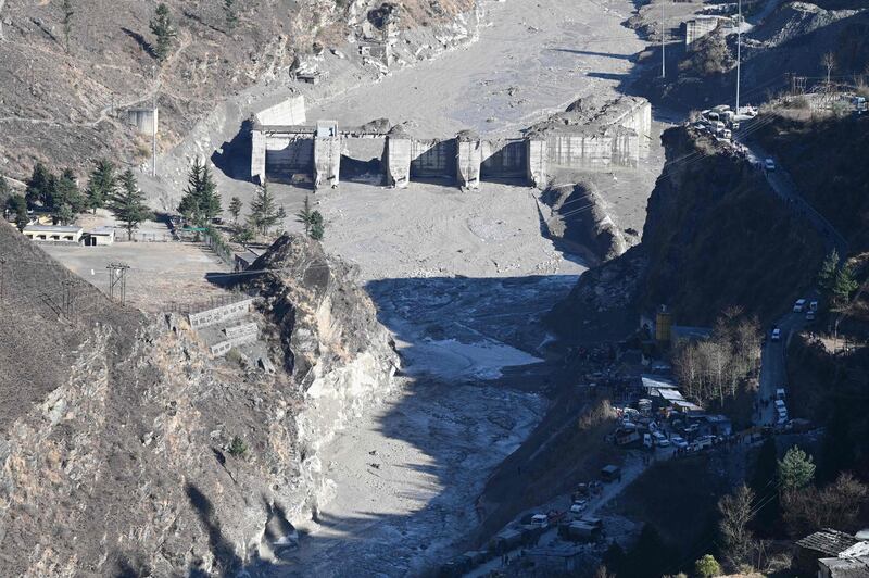 Flash floods caused by glacial water caused serious damage to a dam on a river in the Chamoli district of the Tapovan area in Uttarakhand state, northern India. AFP