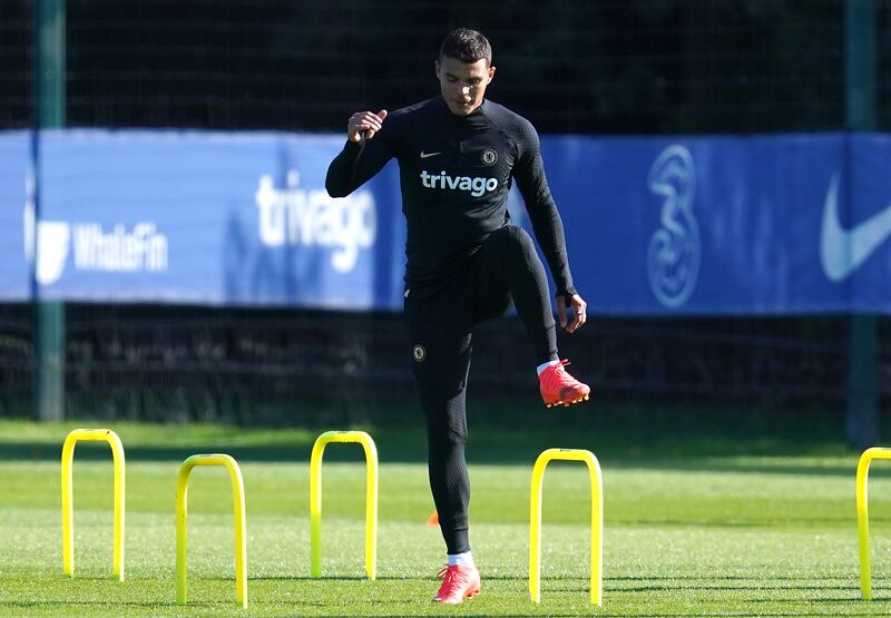Chelsea defender Thiago Silva during training. PA