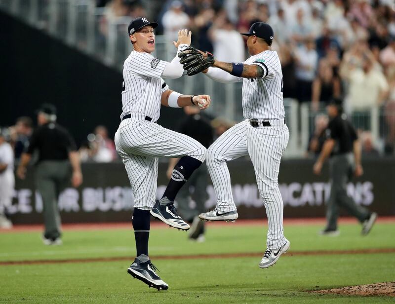 Major League Baseball - New York Yankees v Boston Red Sox - London Stadium, London, Britain.  New York Yankees' Aaron Judge celebrates after the match. REUTERS