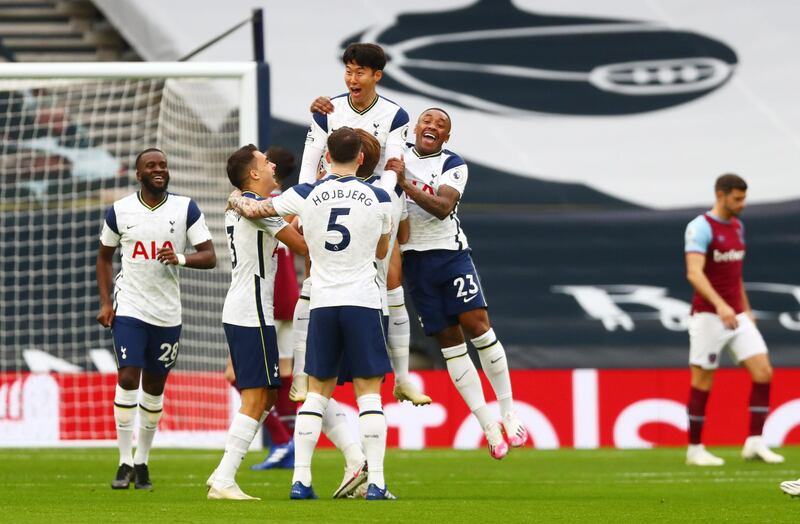 Son Heung-min celebrates scoring Spurs' opening goal. Reuters