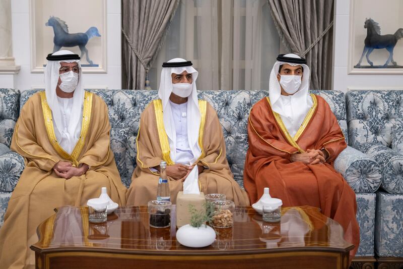 From left: Sheikh Rashid bin Hamdan bin Mohamed Al Nahyan, Sheikh Nahyan bin Mubarak, Minister of Tolerance and Coexistence and Sheikh Khaled bin Zayed, Chairman of the Board of Zayed Higher Organisation for Humanitarian Care and Special Needs. Photo: Hamad Al Kaabi / Ministry of Presidential Affairs