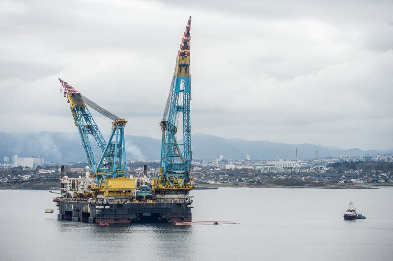 The 'Saipem 7000', operated by Italian oil services company Saipem, ended up tilting sharply, witnesses said. Reuters