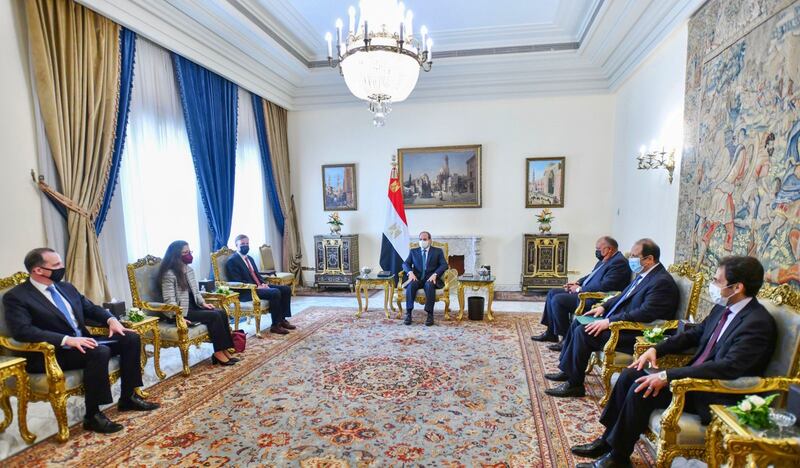 Egypt President Abdel Fattah El Sisi meets White House national security adviser Jake Sullivan. Photo: Egypt Presidency