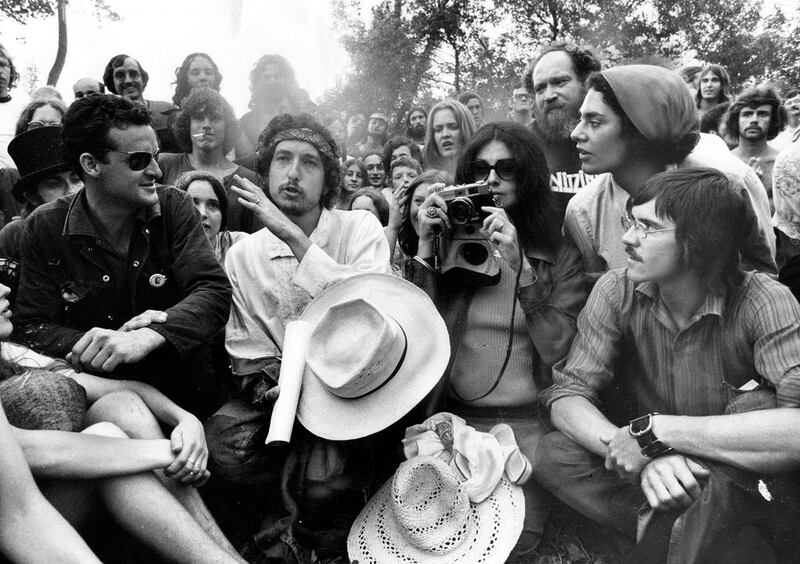 Bob Dylan surrounded in 1972 - not all fans were happy just to listen, however, and some turned Dylan into a guru and hung on his every word. Keith Beaty