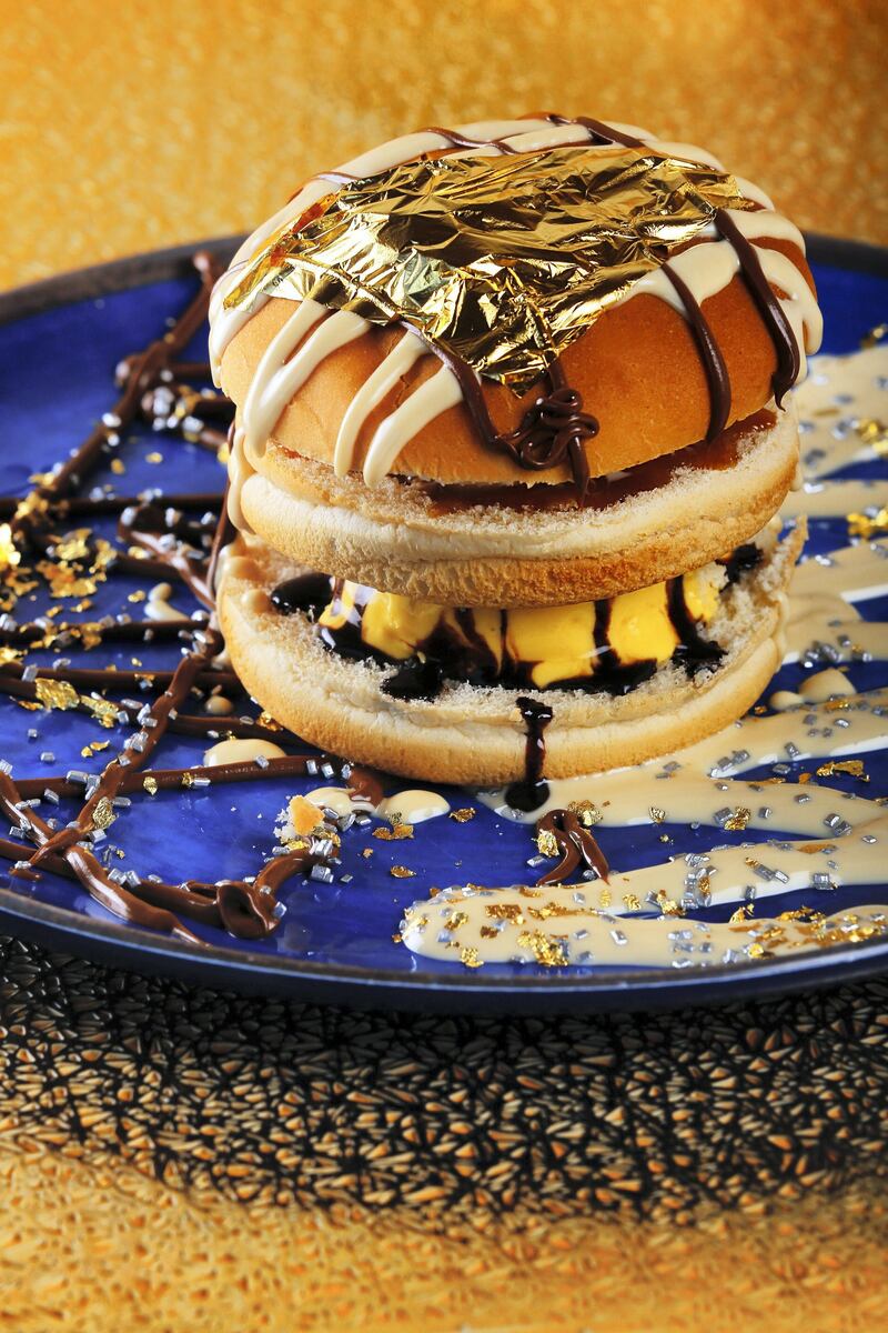 Edible gold ice cream burger at Scoopi, Dh199 