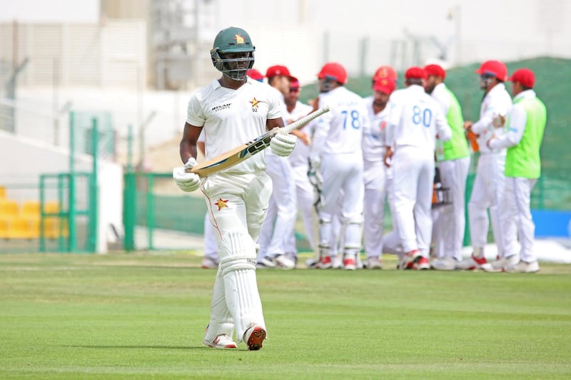 Donald Tiripano is crestfallen after falling just short of his first Test century for Zimbabwe. Courtesy Abu Dhabi Cricket