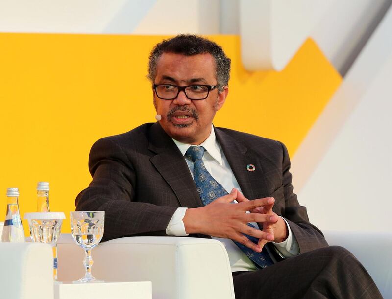 Abu Dhabi, United Arab Emirates - November 15th, 2017: Dr. Tedros Adhanom Ghebreyesus (Director-General, World Health Organisation) talks about Partnering for Disease Elimination at Reaching the Last Mile: Mobilizing Together to Eliminate Infectious Diseases. Wednesday, November 15th, 2017 at Abu Dhabi Global Market, Authorities Building, ADGM Square, Al Maryah Island, Abu Dhabi. Chris Whiteoak / The National