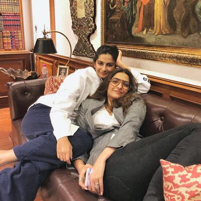 Rhea Kapoor, left, with sister, actress Sonam Kapoor, in their family home in Mumbai. Instagram / rheakapoor