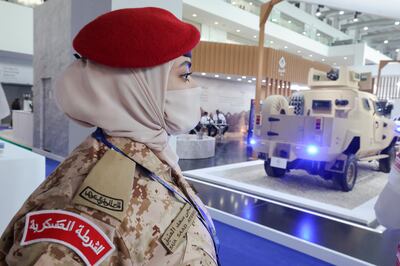 A female member of the Saudi military at the World Defence Show in Riyadh in March last year. Reuters