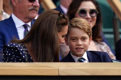 The Duchess of Cambridge with Prince George in the Royal Box on day fourteen of the 2022 Wimbledon Championships at the All England Lawn Tennis and Croquet Club, Wimbledon. Picture date: Sunday July 10, 2022.