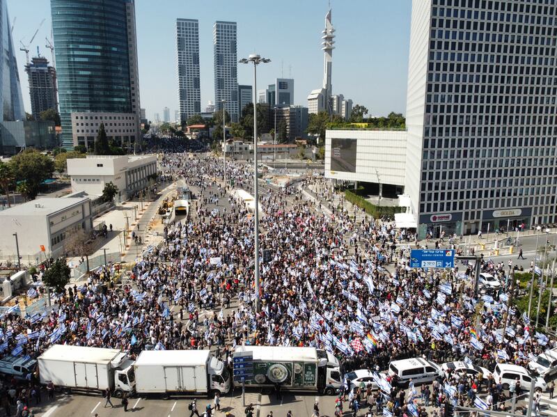 An anti-government rally in Tel Aviv, Israel against justice system reform. EPA