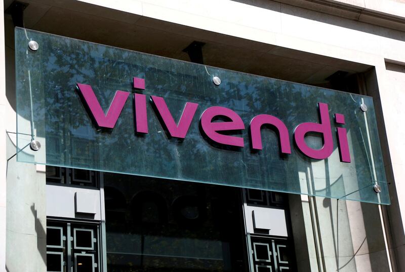 FILE PHOTO: French media giant Vivendi's logo is pictured in Paris, France, August 12, 2020. REUTERS/Charles Platiau/File Photo