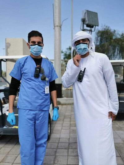 UAE jiu-jitsu fighter Faisal Al Ketbi has been assisting medical staff at Covid-19 test centres in Abu Dhabi. Courtesy Faisal Al Ketbi