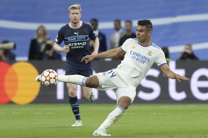 Real Madrid's Casemiro in action during the Uefa Champions League semi-final second-leg against Manchester City. EPA 