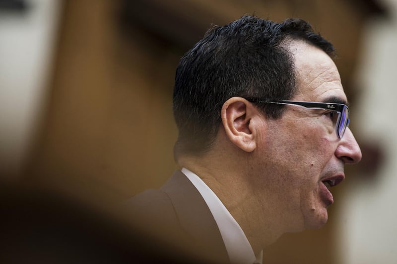 Steven Mnuchin, U.S. Treasury secretary, testifies during a House Financial Services Committee hearing on Capitol Hill in Washington, D.C., U.S., on Tuesday, Oct. 22, 2019. Analysts expect a fiery debate as Representative Maxine Waters chairs a U.S. House hearing on affordable housing titled "The End of Affordable Housing? A Review of the Trump Administration's Plans to Change Housing Finance in America". Photographer: Zach Gibson/Bloomberg