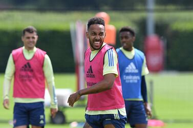 Arsenal striker Pierre-Emerick Aubameyang during a training session ahead of the FA Cup final against Chelsea. Getty