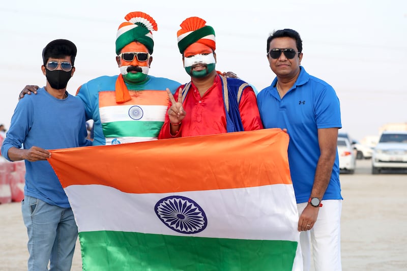 India fans turn out to support the  cricket team outside Zayed Cricket Stadium. Khushnum Bhandari /  The National