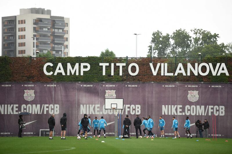 Barcelona players attend a training session at the Joan Gamper Sports City in Sant Joan Despi. AFP