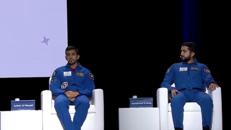 UAE astronauts Sultan Al Neyadi and Mohammed Al Mulla speak at Expo.