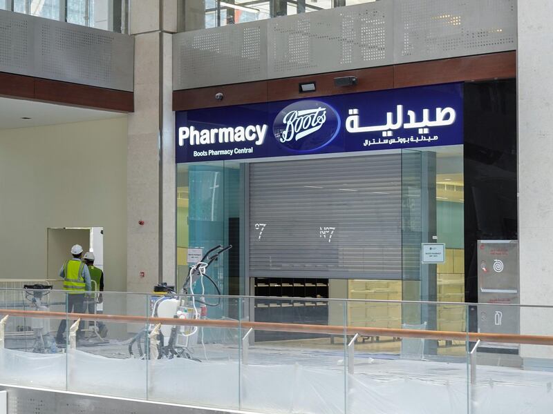 Abu Dhabi, United Arab Emirates, July 25, 2019. Exclusive tour of new expansion of Galleria, Abu Dhabi.   Store front of Boots Pharmacy.
Victor Besa/The National
Section:  IF
Reporter:  Panna Munyal