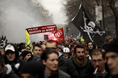 Protesters participate in a demonstration against pension reforms in Paris, France. EPA
