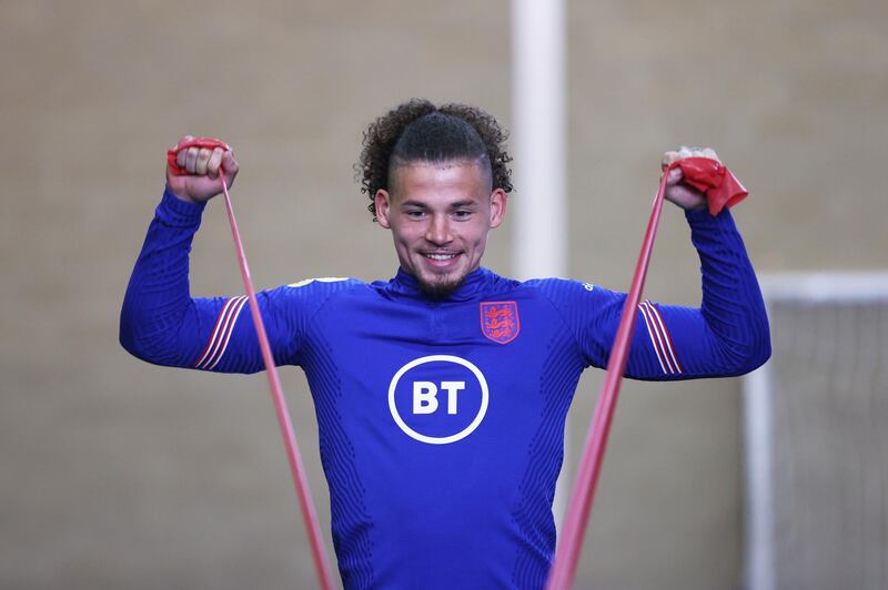 MIDDLESBROUGH, ENGLAND - JUNE 01: Kalvin Phillips of England stretches during a training session at an England Pre-Euro 2020 Training Camp on June 01, 2021 in Middlesbrough, England. (Photo by Eddie Keogh - The FA/The FA via Getty Images)