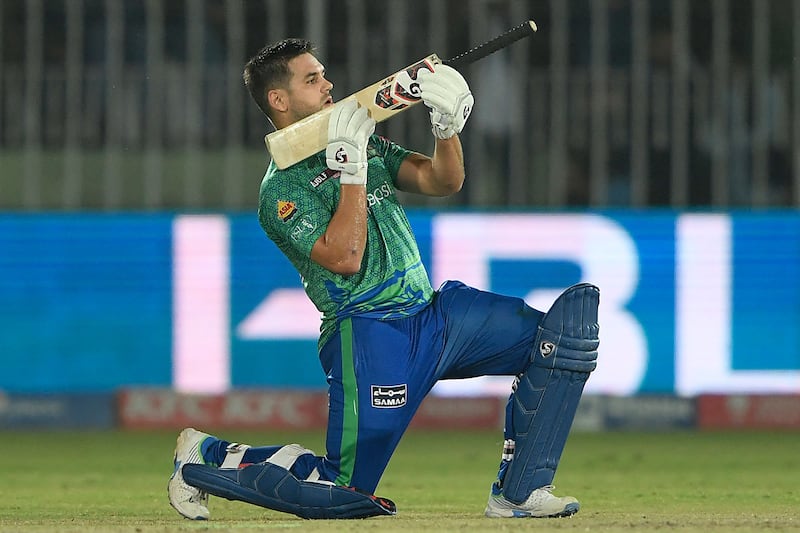 Multan Sultans' Rilee Rossouw celebrates after reaching his century. AFP