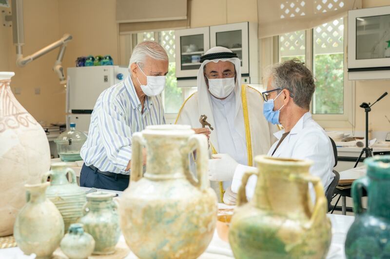 Sheikh Dr Sultan was shown priceless artefacts found at Mleiha in Sharjah.