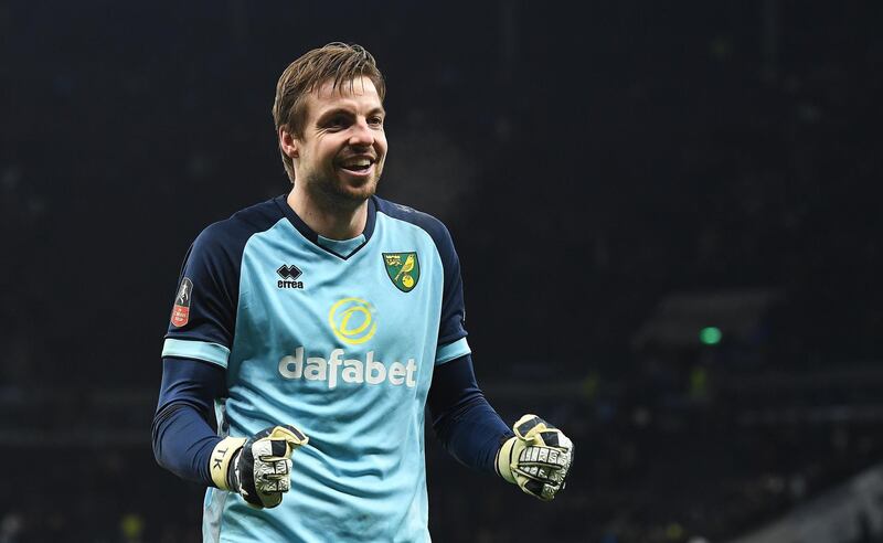 Norwich keeper Tim Krull celebrates. EPA