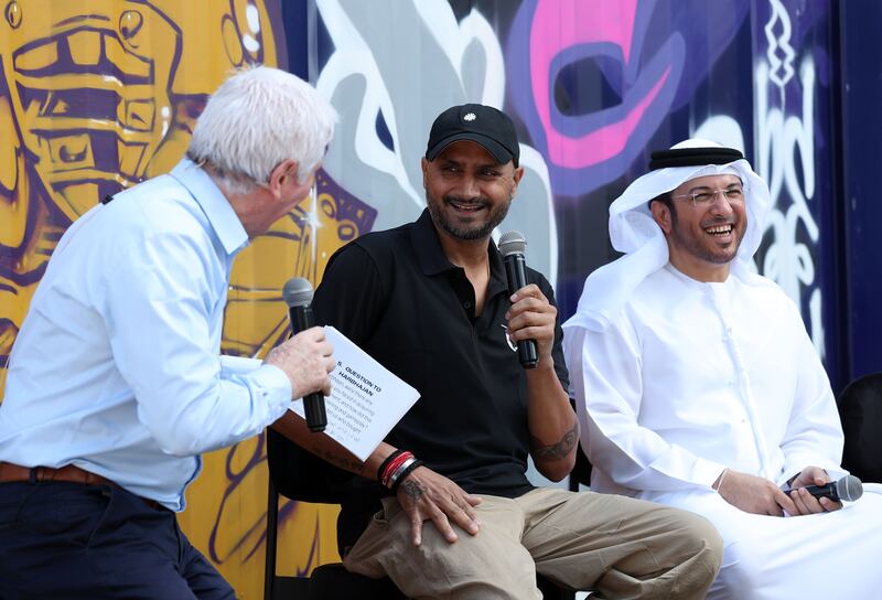 Ex-India cricketer Harbhajan Singh is interviewed on stage. Chris Whiteoak / The National