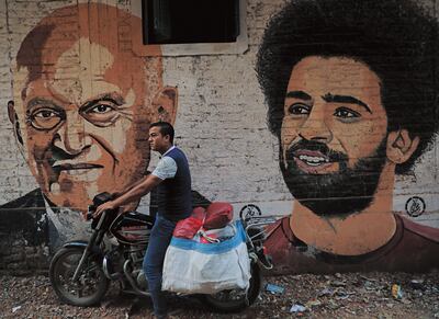 A mural by Hany Gendy depicting Yacoub and the Egyptian international football player Mo Salah in Sharqiya Governorate, north of Cairo, in 2020. Photo: Amr Abdallah
