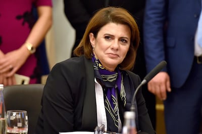 epa07347510 Newly Minister of Interior Raya Hassan looks on during a handover ceremony at the Ministry of Interior and Municipalities in Beirut, Lebanon, 06 February 2019. Raya Hassan is the first Female Arab Interior Minister in the Middle East.  EPA/WAEL HAMZEH