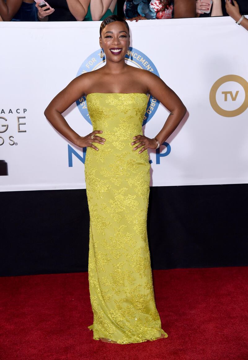 We think this vivid yellow Romona Keveza dress might be Samira Wiley's best look yet (that beautiful burgundy lip certainly helps). AP / Richard Shotwell