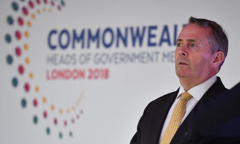 LONDON, UNITED KINGDOM - APRIL 16:  Britain's International Trade Secretary Liam Fox waits to receive Prince William, Duke of Cambridge at a 'Welcome to the UK' reception on the opening day of the Commonwealth Heads of Government Meeting (CHOGM) on April 16, 2018 in London, England. The UK this week hosts heads of state and government from the Commonwealth nations.  (Photo by Ben Stansall-WPA Pool/Getty Images)