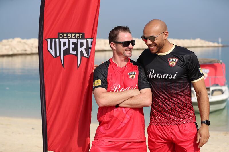 Captain Colin Munro and Tymal Mills in the new Desert Vipers jersey.