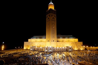 Faithful attend prayers during Laylat al-Qadr on the esplanade of the Hassan II Mosque in Casablanca, Morocco June 11, 2018.  REUTERS/Youssef Boudlal