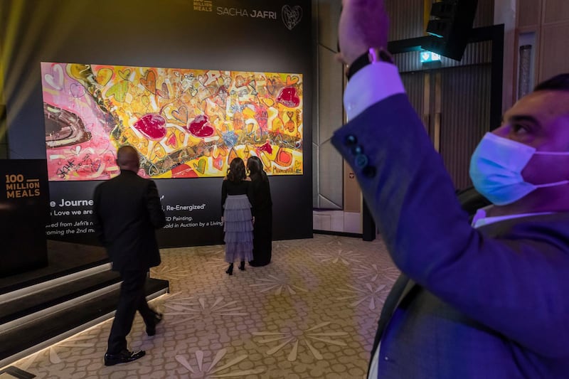 Pre auction preview of the art on auction at the 100 Million Meals charity auction at the Mandarin Oriental Jumeirah in Dubai on April 24 th, 2021. 
Antonie Robertson / The National.
Reporter: Rory Reynold for National