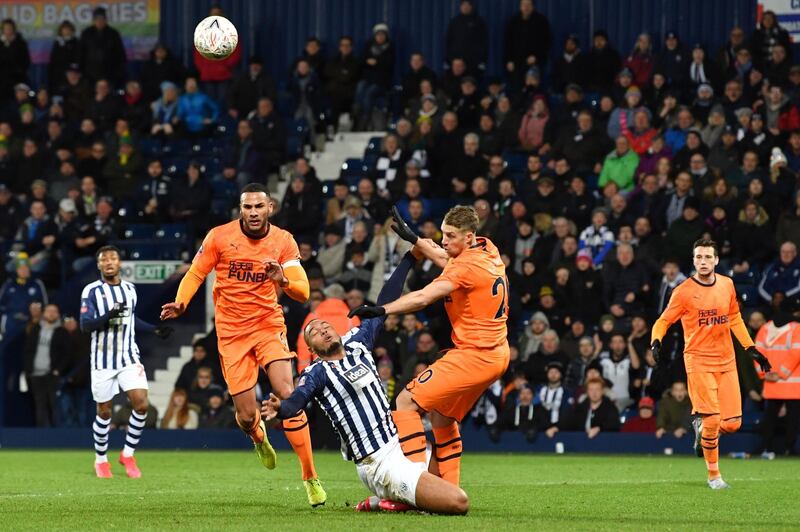 West Bromwich Albion's Danish striker Kenneth Zohore is brought down. AFP