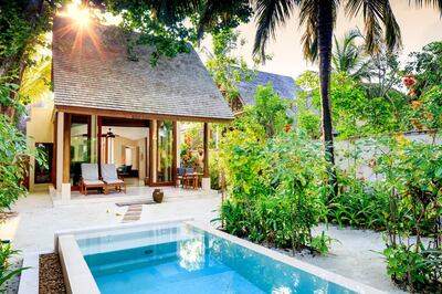 Deluxe beach villas are part of the Conrad Maldives resort on Rangali Island. Courtesy Conrad Maldives