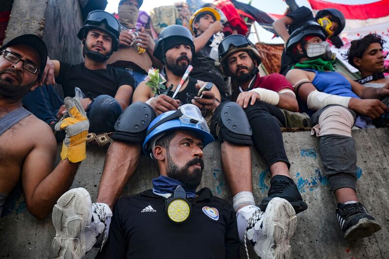 Demonstrators gather near al-Jumhuriya bridge in Baghdad. AFP