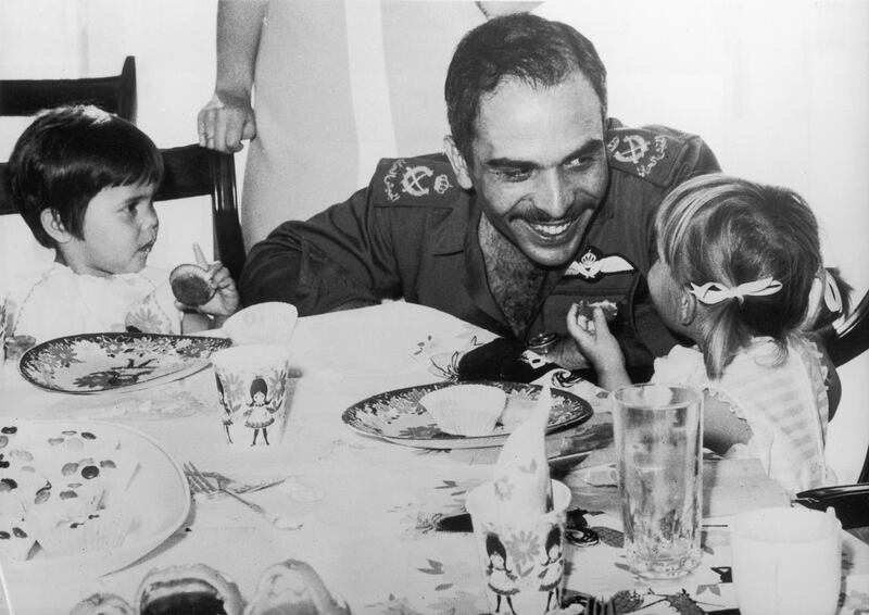 King Hussein of Jordan (1935 - 1999) celebrates the second birthday of his twin daughters, Princess Zein (left) and Princess Aisha, 23rd April 1970. (Photo by Keystone/Hulton Archive/Getty Images)
