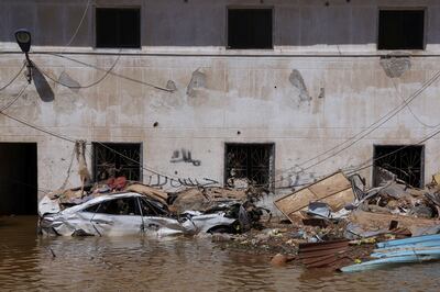 A car is seen following floods in Derna, Libya. Reuters